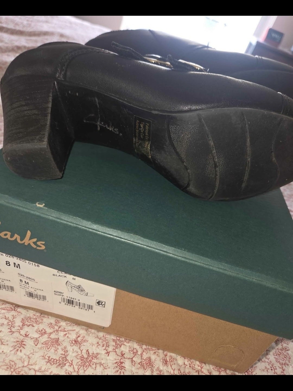 Clarks Athena Black Leather Double Buckle Heels Pumps Size 8M - Picture 4 of 8